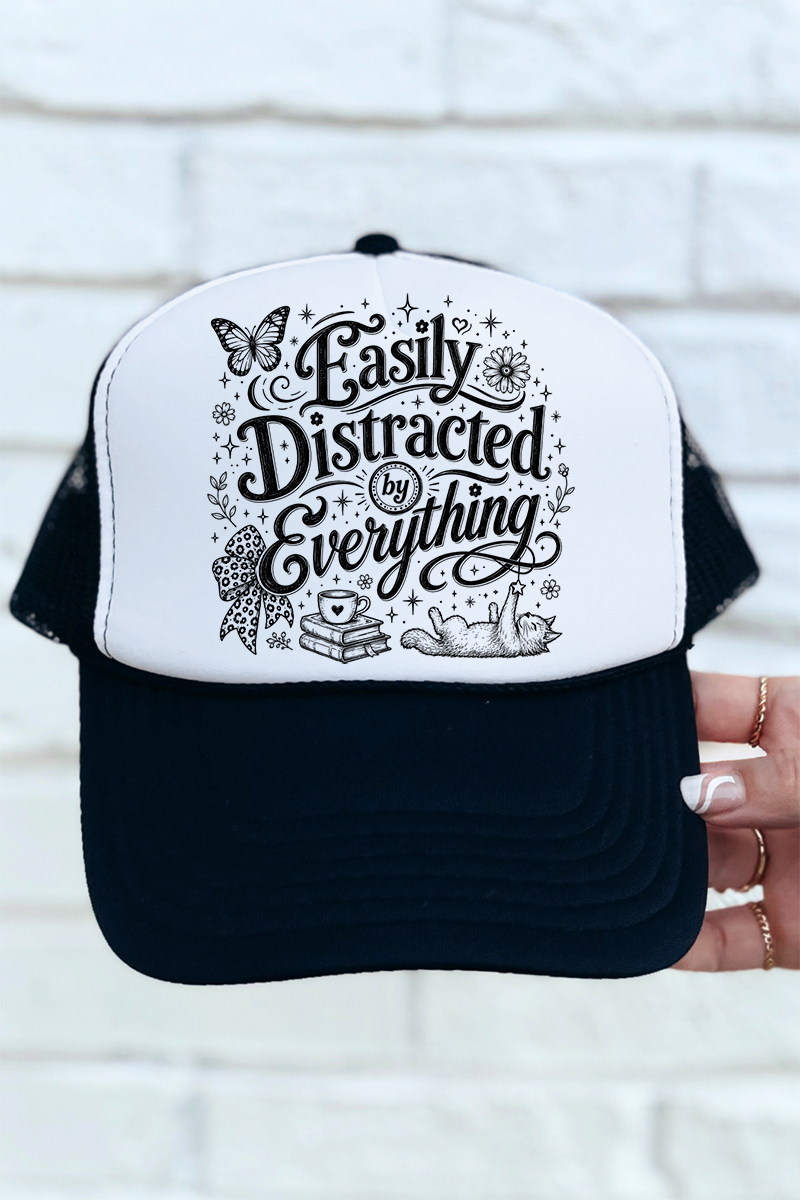 Black Easily Distracted By Everything Otto Foam Front Trucker Hat