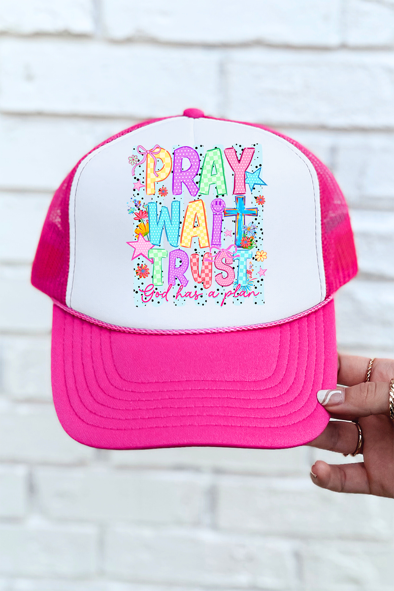 Pray Wait Trust Bright Doodle Otto Foam Front Trucker Hat