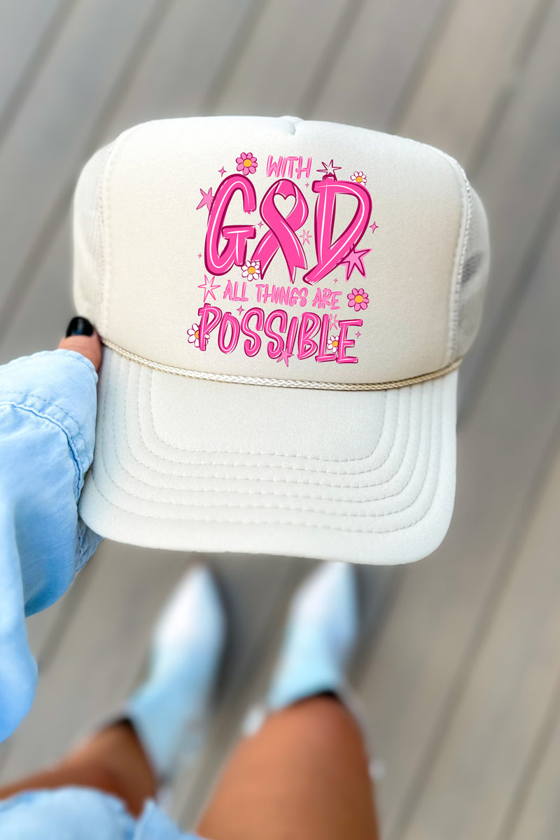 All Things Are Possible Pink Ribbon Otto Foam Front Trucker Hat