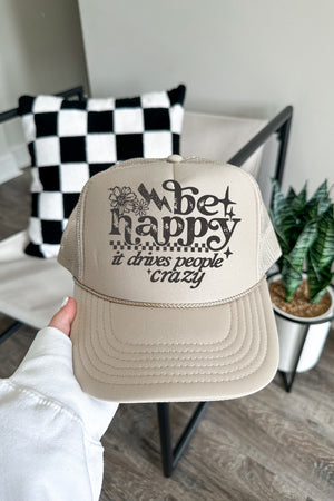 Black Be Happy Otto Foam Front Trucker Hat