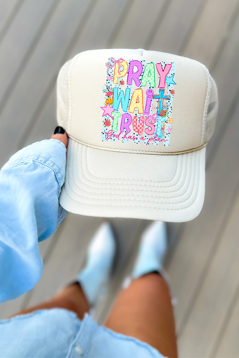 Pray Wait Trust Bright Doodle Otto Foam Front Trucker Hat