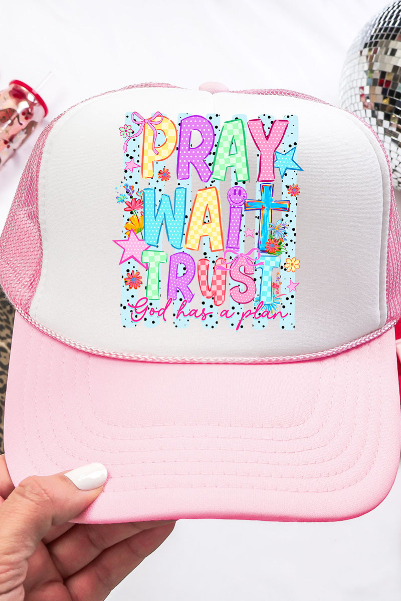 Pray Wait Trust Bright Doodle Otto Foam Front Trucker Hat