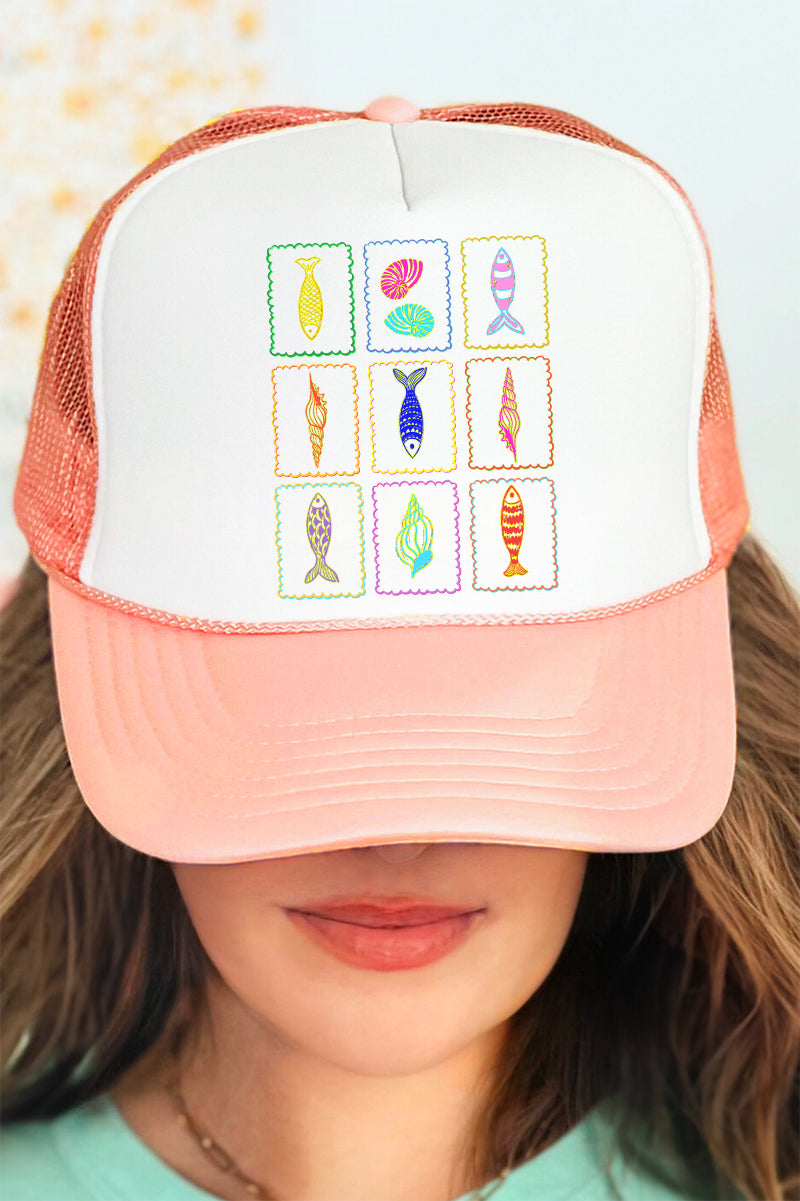 Sea Life Stamps Otto Coral with White Foam Front Trucker Hat