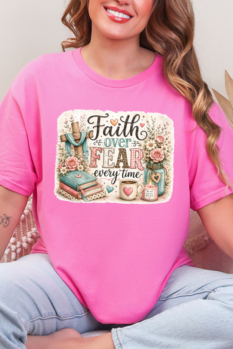 Faith Over Fear Floral Devotion Short Sleeve Relaxed Fit T-Shirt