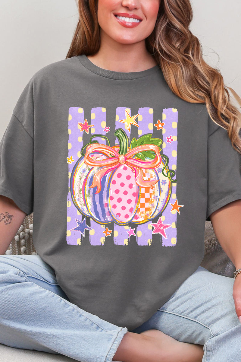 Pretty Patchwork Pumpkin Short Sleeve Relaxed Fit T-Shirt