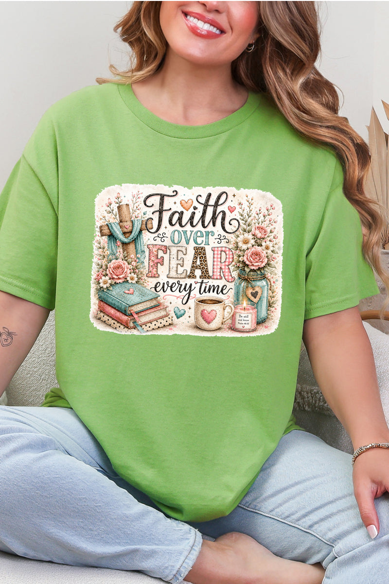 Faith Over Fear Floral Devotion Short Sleeve Relaxed Fit T-Shirt