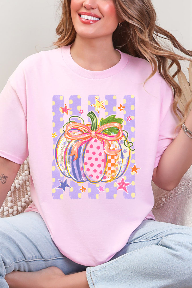 Pretty Patchwork Pumpkin Short Sleeve Relaxed Fit T-Shirt