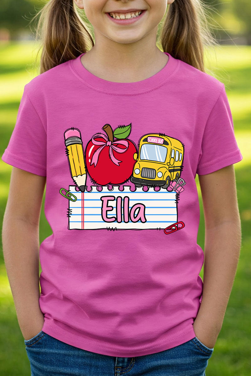Youth Personalized Back-to-School Name Tag Girl Short Sleeve Relaxed Fit T-Shirt *Enter Kid's Name