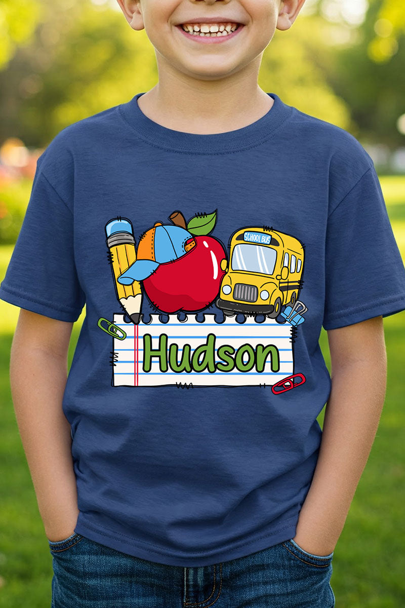 Youth Personalized Back-to-School Name Tag Boy Short Sleeve Relaxed Fit T-Shirt *Enter Kid's Name
