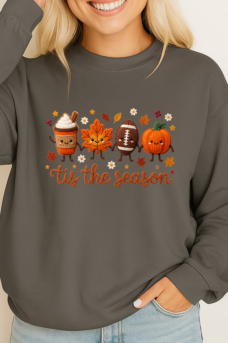 Tis the Season Faux Knit Collage Heavy Cotton Long Sleeve Adult T-Shirt