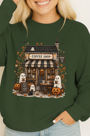 Brew & Boo Coffee Shop Heavy Cotton Long Sleeve Adult T-Shirt
