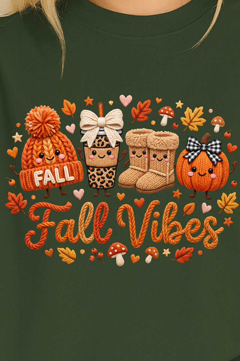 Faux Knit Cozy Fall Vibes Heavy Cotton Long Sleeve Adult T-Shirt