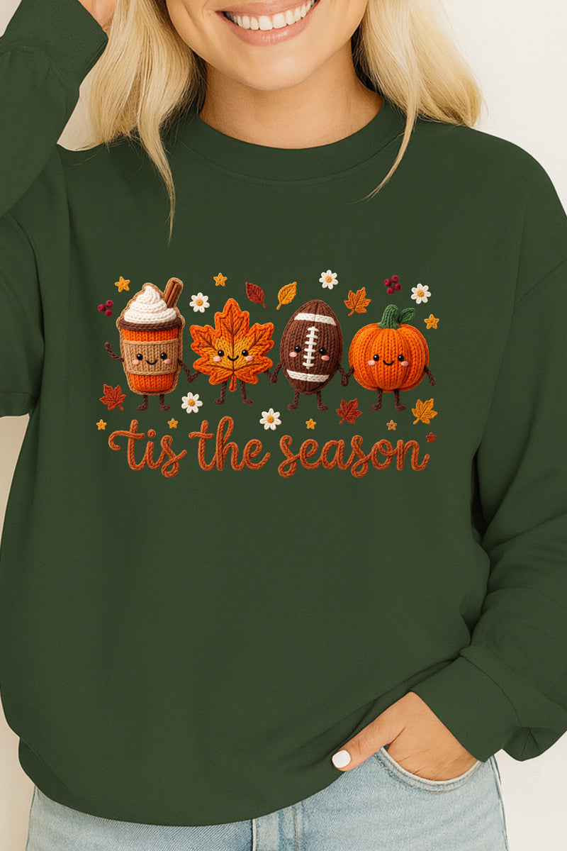 Tis the Season Faux Knit Collage Heavy Cotton Long Sleeve Adult T-Shirt