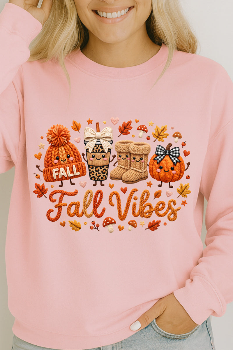 Faux Knit Cozy Fall Vibes Heavy Cotton Long Sleeve Adult T-Shirt