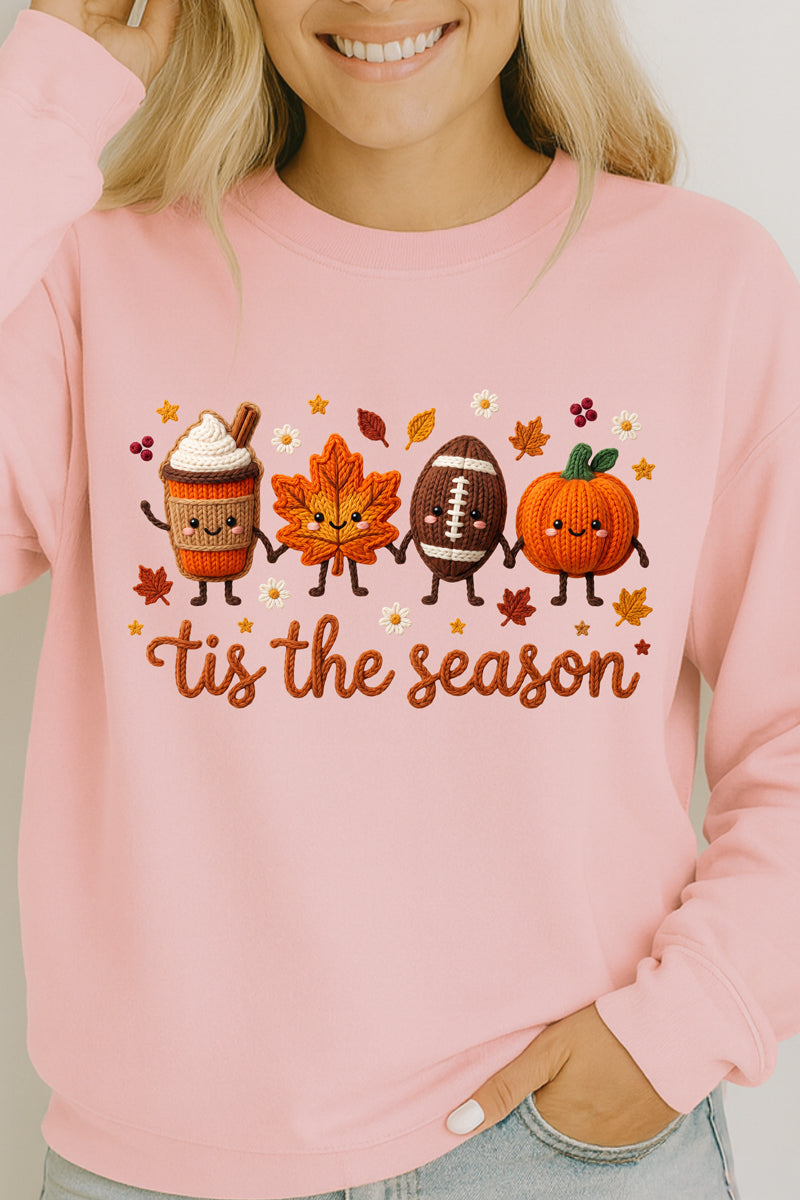 Tis the Season Faux Knit Collage Heavy Cotton Long Sleeve Adult T-Shirt