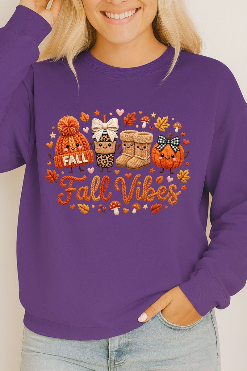 Faux Knit Cozy Fall Vibes Heavy Cotton Long Sleeve Adult T-Shirt