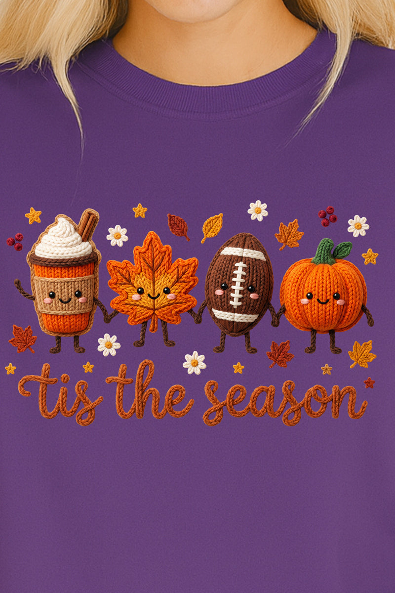 Tis the Season Faux Knit Collage Heavy Cotton Long Sleeve Adult T-Shirt