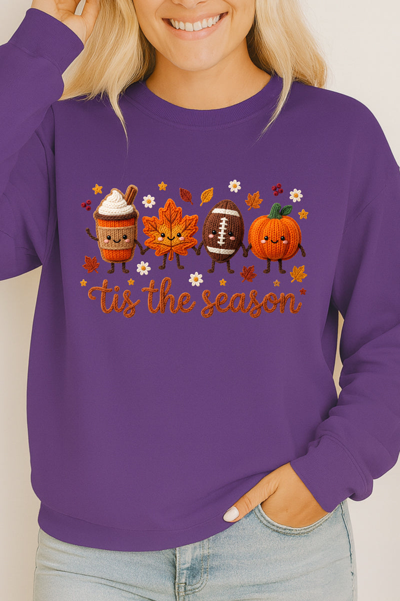 Tis the Season Faux Knit Collage Heavy Cotton Long Sleeve Adult T-Shirt
