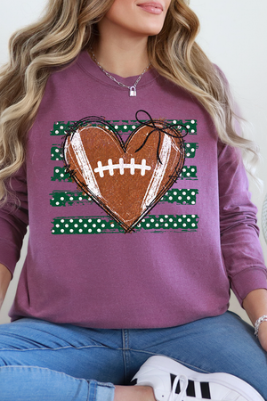 Green Football Sweetheart Comfort Colors Heavyweight Long T-Shirt