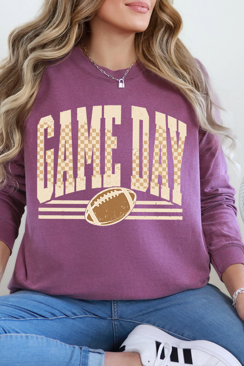 Checkered Taupe Game Day Comfort Colors Heavyweight Long T-Shirt