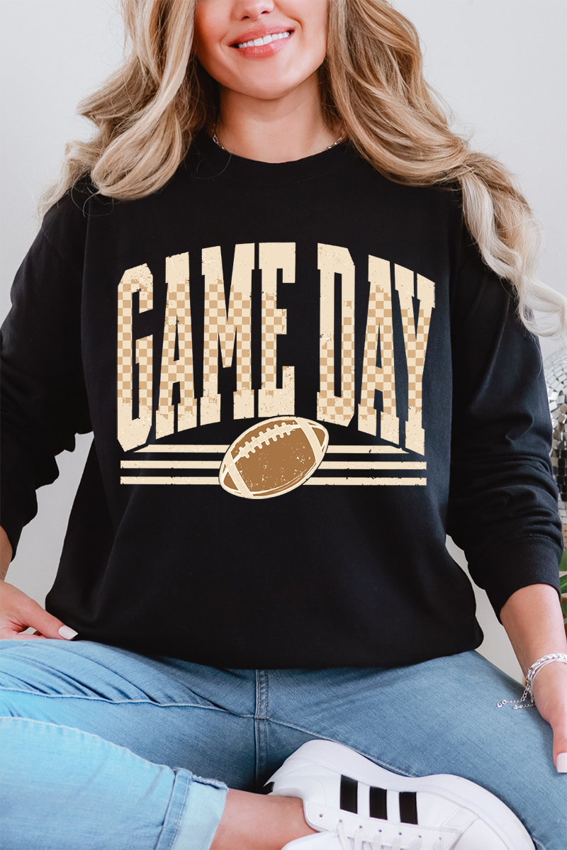 Checkered Taupe Game Day Comfort Colors Heavyweight Long T-Shirt