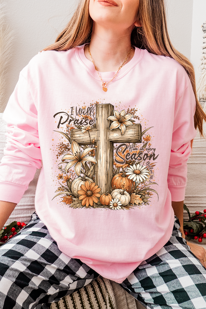 Harvest Praise Cross Comfort Colors Heavyweight Long T-Shirt