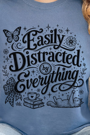Black Easily Distracted By Everything Comfort Colors Heavyweight Long T-Shirt
