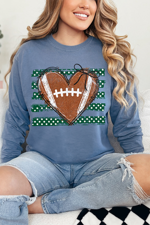 Green Football Sweetheart Comfort Colors Heavyweight Long T-Shirt