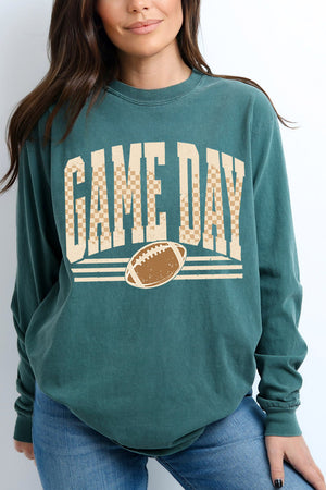 Checkered Taupe Game Day Comfort Colors Heavyweight Long T-Shirt