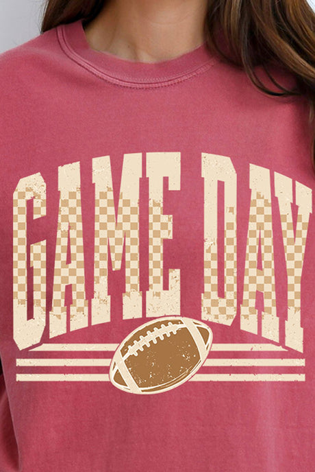 Checkered Taupe Game Day Comfort Colors Heavyweight Long T-Shirt