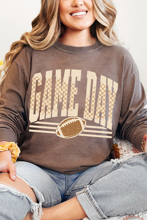 Checkered Taupe Game Day Comfort Colors Heavyweight Long T-Shirt