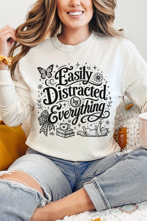 Black Easily Distracted By Everything Comfort Colors Heavyweight Long T-Shirt