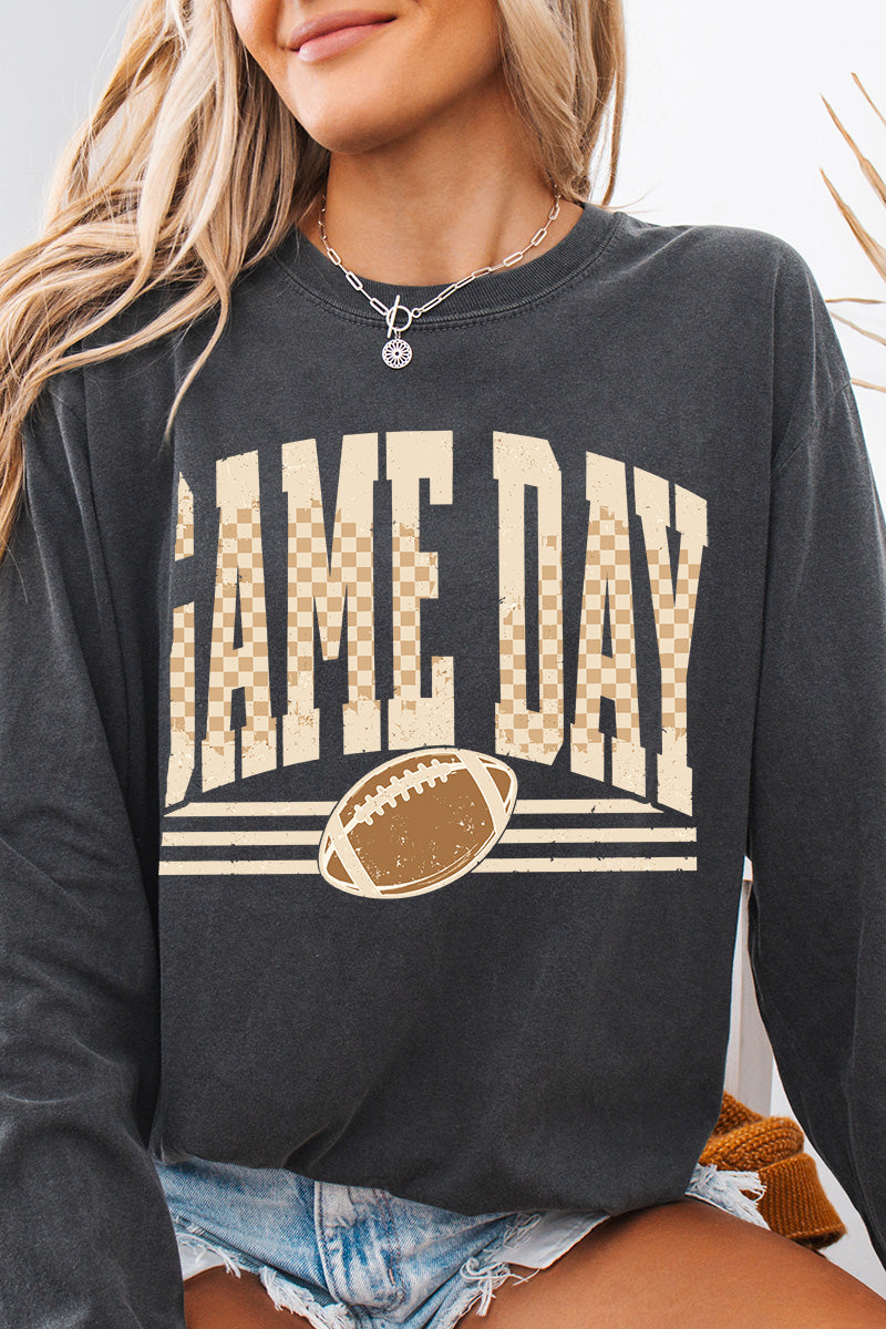 Checkered Taupe Game Day Comfort Colors Heavyweight Long T-Shirt