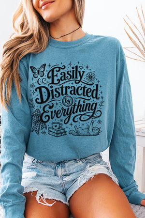 Black Easily Distracted By Everything Comfort Colors Heavyweight Long T-Shirt