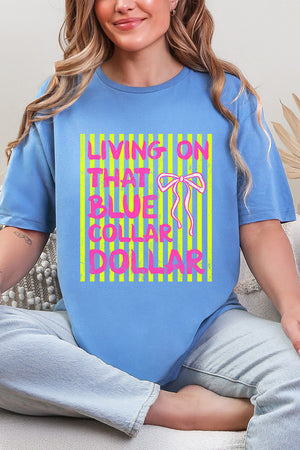Striped Blue Collar Dollar Yellow And Pink Softstyle Adult T-Shirt