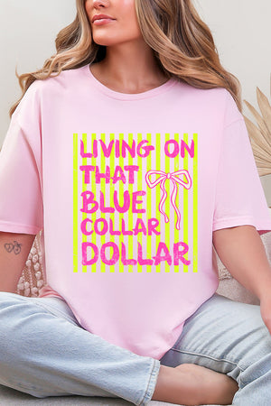 Striped Blue Collar Dollar Yellow And Pink Softstyle Adult T-Shirt