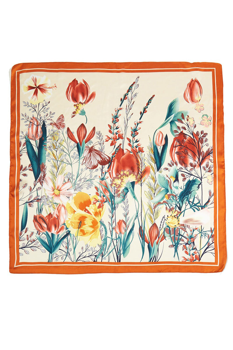 SALE! Venetian Garden Orange Square Satin Scarf