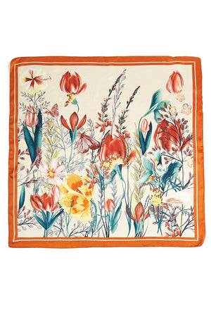 SALE! Venetian Garden Orange Square Satin Scarf