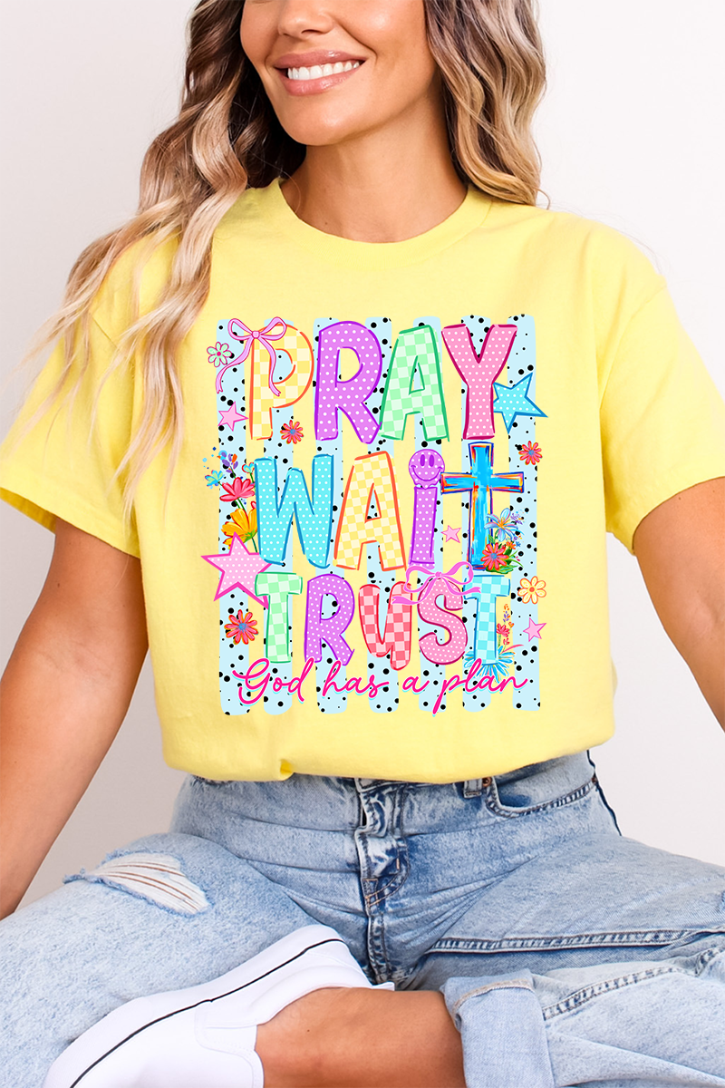 Pray Wait Trust Bright Doodle Softstyle Adult T-Shirt