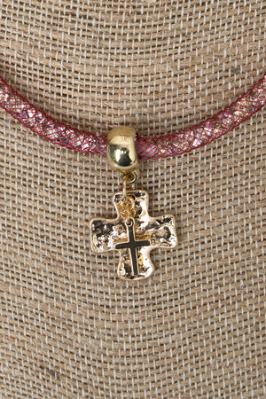Crystal Avenue Light Rose Crystal Crossfire Goldtone Necklace