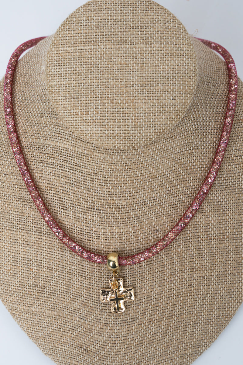 Crystal Avenue Light Rose Crystal Crossfire Goldtone Necklace