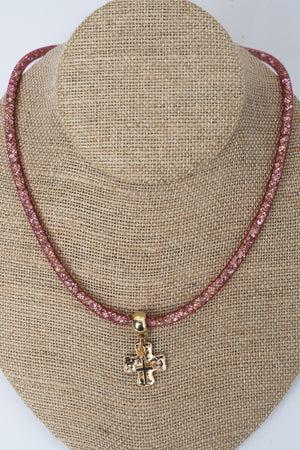 Crystal Avenue Light Rose Crystal Crossfire Goldtone Necklace