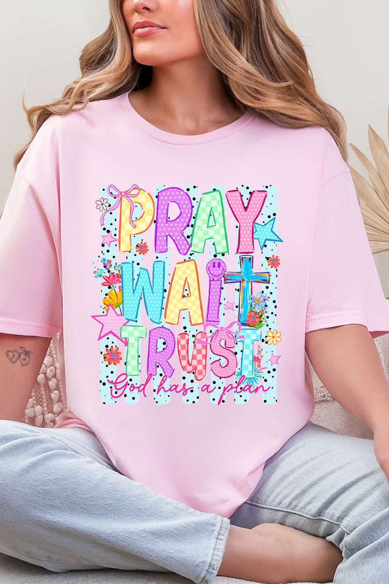 Pray Wait Trust Bright Doodle Softstyle Adult T-Shirt