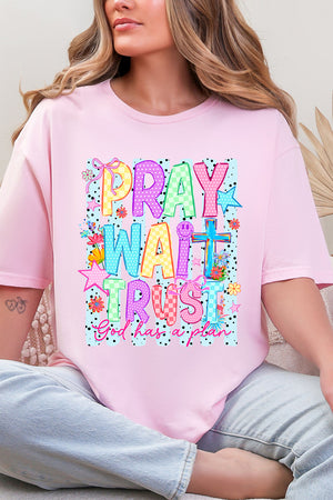 Pray Wait Trust Bright Doodle Softstyle Adult T-Shirt