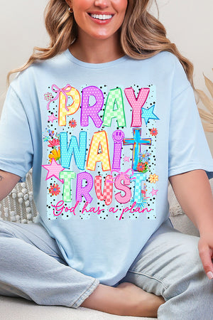 Pray Wait Trust Bright Doodle Softstyle Adult T-Shirt