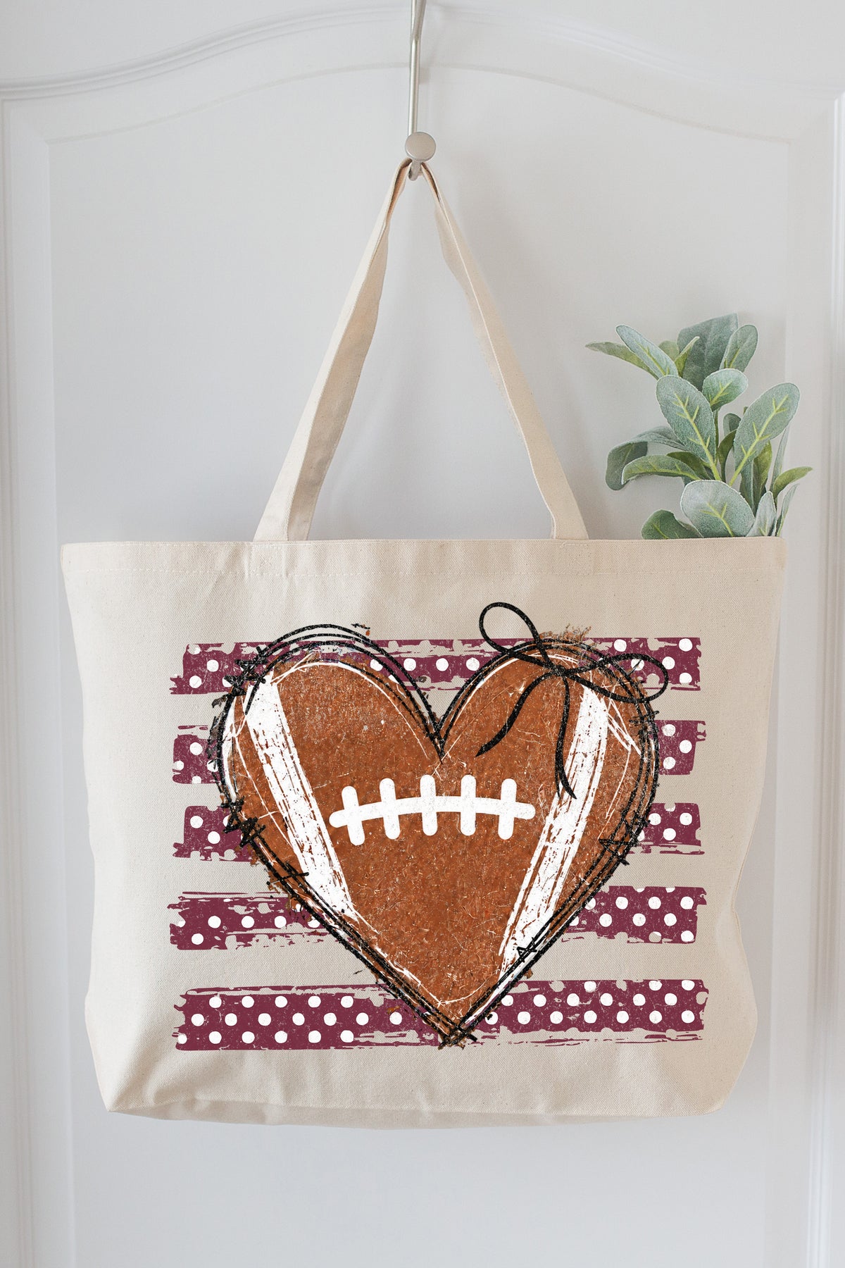 Maroon Football Sweetheart Canvas Jumbo Tote