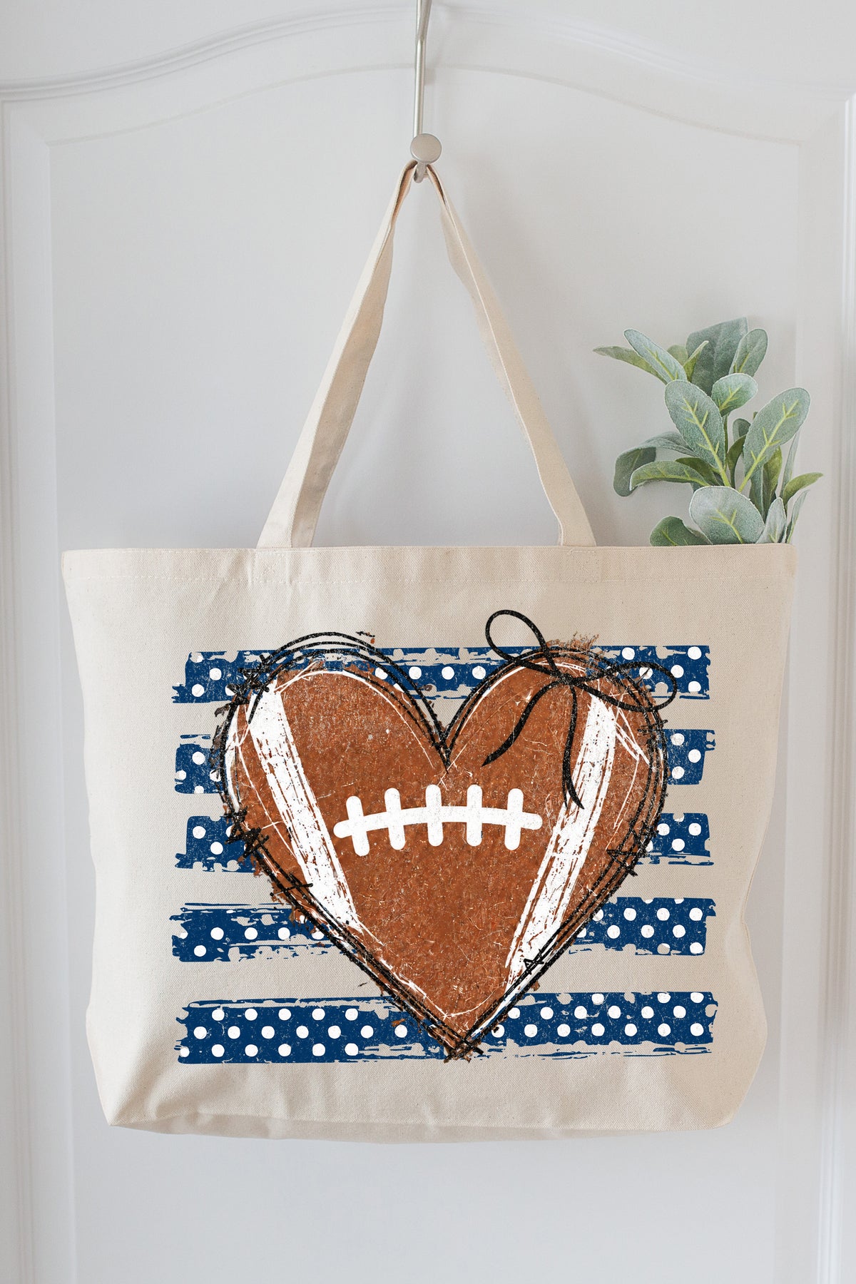 Navy Football Sweetheart Canvas Jumbo Tote
