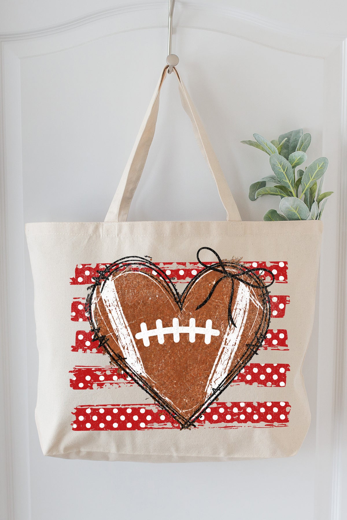 Red Football Sweetheart Canvas Jumbo Tote