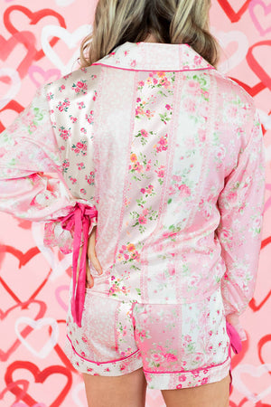 Enchanted Garden Pink Floral Long Sleeves and Shorts Pajama Set