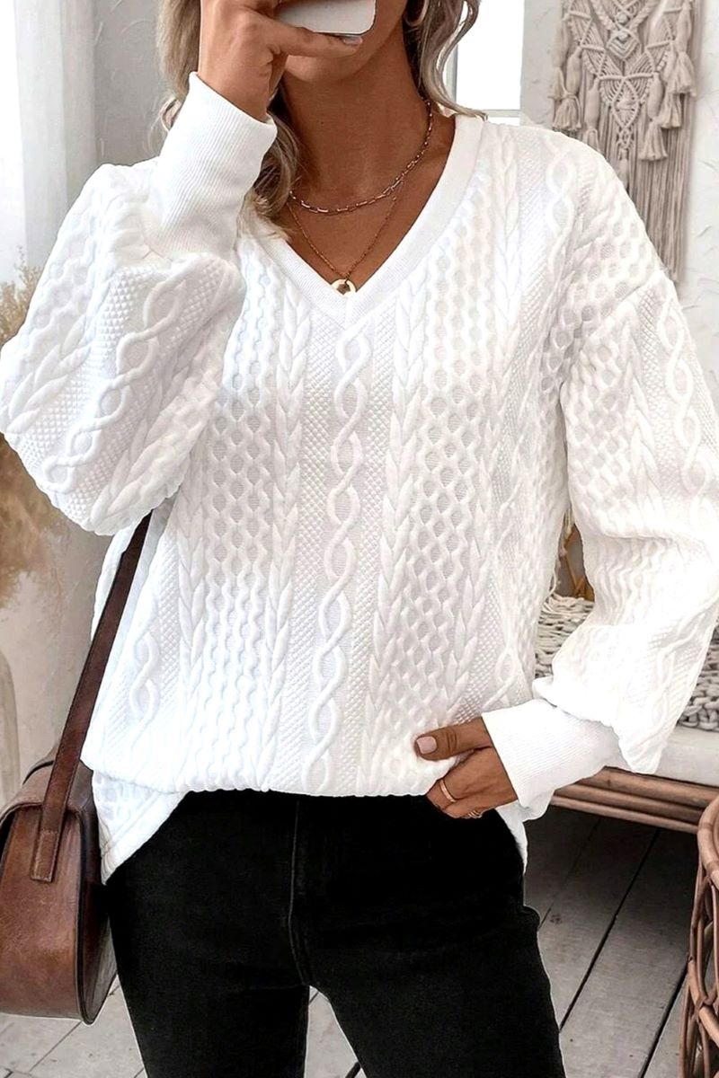 PREORDER! ETA 10/29 Frosty Morning White Textured Knit V-Neck Blouse **SHIPPING EXPECTED TO BEGIN ON DATE 10/29**